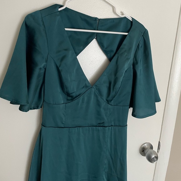 Lulus teal dress floor length open back formal sleeves - Picture 2 of 4